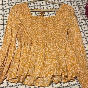 Floral Yellow Smocked Women's Top